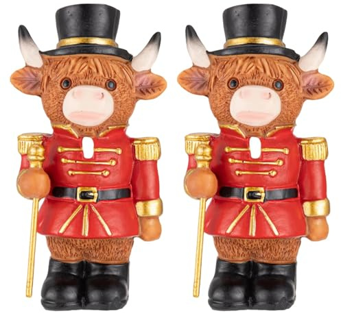 2 Pcs Highland Cow Nutcracker Figurines,Kitchen Ornaments For Shelf, Classic Red Coat Black Hat Resin Cows Statue, Mini Highland Cow Home Decor for Living Room Study Bedroom, Thoughtful Highland Cow