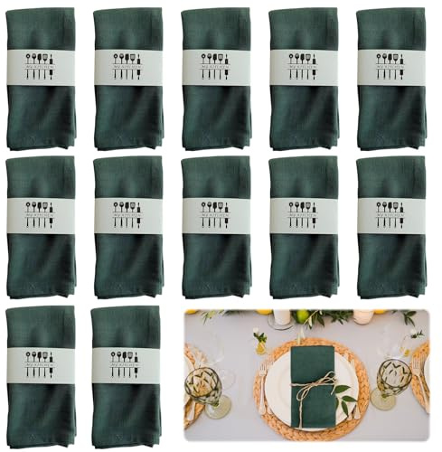 Yuragim Tygservetter mörkgröna set om 12 linneservetter bomull servetter tyg grön 40 x 40 cm linne servetter tvättbara återanvändbara tygservetter för bröllop födelsedag dop bordsdekoration