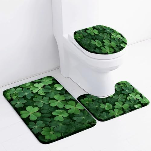 Tappeto Bagno Foglie Verde Nero Tappeti Bagno Set 3 Pezzi Antiscivolo Contorno WC Tappetino Assorbente Doccia Lavabile Copertura per Il Coperchio del WC 45x75 cm