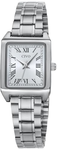 CIVO Reloj Mujer Plateado Vintage: Reloj Cuadrado Pequeño para Muñecas Finas de Mujer - Relojes de Pulsera Acero Inoxidable Analogico de Cuarzo Regalo Clásicos