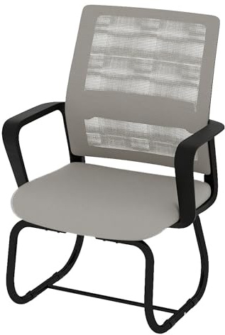 kozamas Silla de oficina ergonómica gris con respaldo de malla, silla de visitante con reposabrazos, cómoda silla de escritorio para casa, oficina, sala de estar