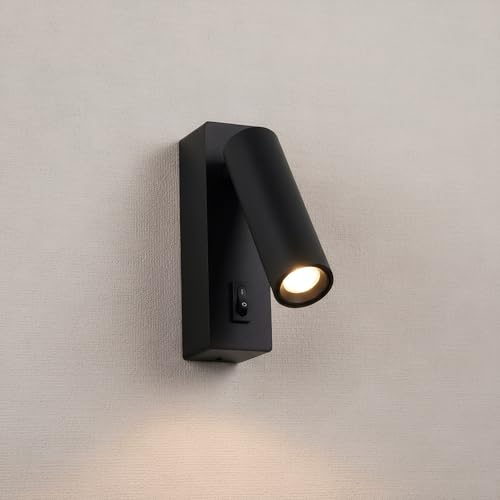 BARCELONA LED Aplique Pared Interior 2W orientable. Lámpara de lectura Luz cálida 3000K con chip CREE. Diseño moderno en Negro. Aplique LED ideal para cabeceros de cama, dormitorios, hoteles