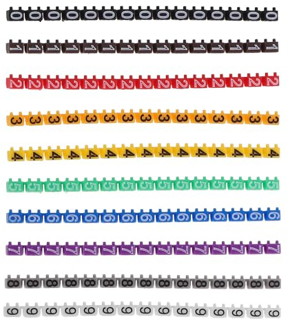 Toddmomy Etiquetas para Cables 150 Piezas Números 0-9 Tubo Plástico Colorido para Marcaje Cable 1.5mm a 3.0mm Eléctrico Oficina Hogar