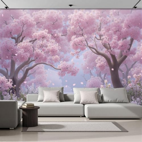 NAWVNMI Papier Peint Cerisiers En Fleurs Tapisserie Panoramique Grand 3D Paysage Romantique Papier Peint Soie Pour Salon Chambre Chambre D'Enfant Décoration Murale, 250 x 175cm