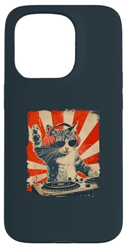 Drôle DJ Cat Disco Sound Tech Casque Musique Coque pour iPhone 15 Pro