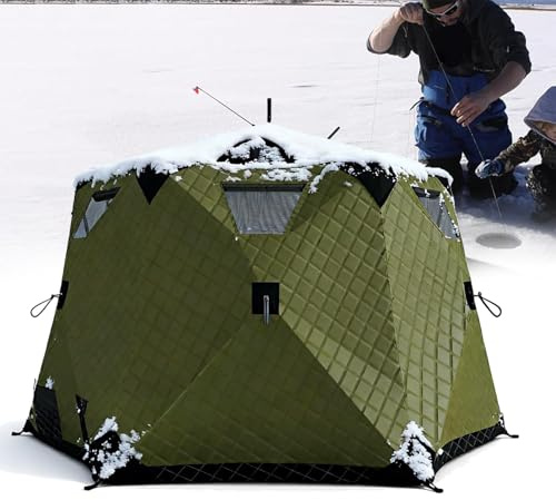 Isfisketält isolerat fiskeskydd för 3–5 personer, design med 6 sidor, vinterkoja med 180 graders panoramautsikt, lätt att installera