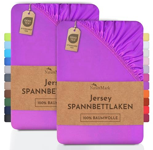 NatureMark 2er Pack Jersey Spannbettlaken, Spannbetttuch 100% Baumwolle in vielen Größen und Farben MARKENQUALITÄT ÖKOTEX Standard 100 | 140 x 200 cm - 160 x 200 cm - lila