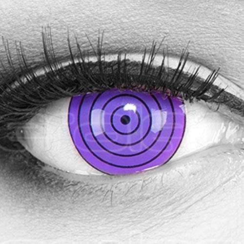 Meralens Lenti a Contatto Colorate Sharingan viola, violetto rinnegan - con porta lenti a contatto - ideali per Manga Anime Cosplay Halloween – Durata 1 Anno 1 Coppia (2 pezzi) senza correzione