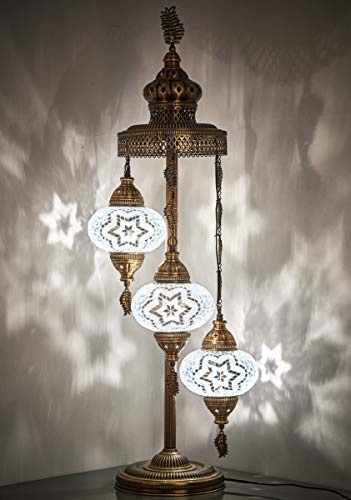 DEMMEX Customizable Turkish Moroccan Mosaic Floor & Table Lamp – Handmade Boho Tiffany-Style Light with 3 Large 7 Globes, Colorful Artisan Decor, 37 (95cm) Tall, for North American Use
