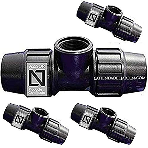 Suinga Set di 4 Raccordi a T a Compressione MDPE 20mm x 1/2'' x 20mm | Raccordo per tubo dell'aqua a forma di T PP PN16, nero