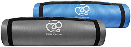 Fitness Mad Stretch Fitness Mat, Thick NBR Exercise Mat, 180cm x 60cm x 10mm (Grey)
