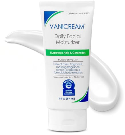 Vanicream Daily Facial Moisturizer With Ceramides and Hyaluronic Acid - Formulated Without Common Irritants for Those with Sensitive Skin, 3 fl oz (Pack of 1)