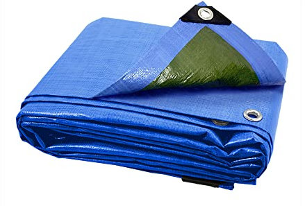 ANSIO Tarpaulin 1.5m x 6m Water-resistant Tarp Large Camping Cover Sheet – Multipurpose Groundsheet with UV Protection, Weatherproof & Frost-Resistant – Reinforced Eyelets - Blue/Green