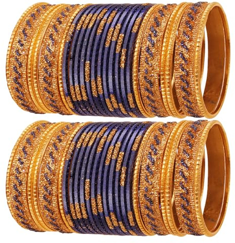 Touchstone Golden Bangle Collection Indischer Bollywood Feinschnitt Hellgelb Strukturierte Farbe Handgelenk Verschönerer Designer Schmuck Armreif Armbänder. Set von 48 in Antik Gold Tone für Frauen