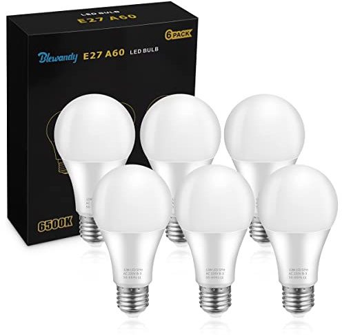 LED Glühbirne E27 Kaltweiß, 12W 1200 Lumen LED E27 Lampe Ersetzt 100W Glühlampe, 6500 Kelvin Kaltweiss 280° Abstrahlwinkel Energiesparlampe, Nicht Dimmbar Kein Flackern A60 Leuchtmittel, 6 Stück