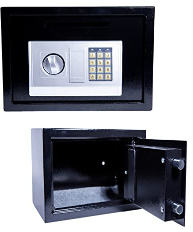 Small Digital Safe Security Safe Cash Box, Steel Construction, Digital Keypad, 2 Emergency Override Keys, for Home Business Office Hotel Money Document Jewelry, 8.5 Litre Capacity, 20 x 31 x 20 cm