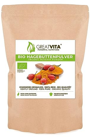 GREAT VITA Bio Rosa Canina in Polvere, 800 g, Rosa Canina macinata, Naturale e Pura