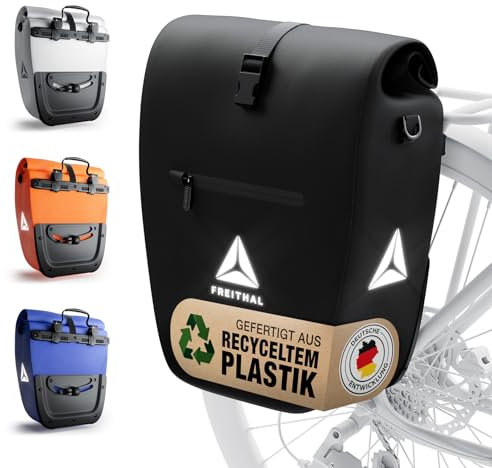FREITHAL - Fahrradtasche für Gepäckträger [27L] - 100% wasserdicht & mit Reflektoren - Gepäckträgertasche & Umhängetasche - Bike Bag - Schwarz
