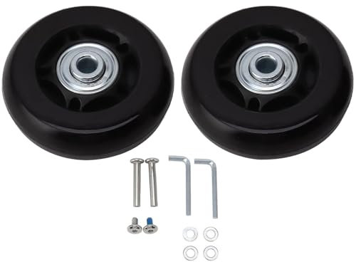 Tissting 2 Stück Koffer Rollen Ersatz mit Schraubensatz, 60 x 24 mm PU Gummi Schwarz Gepäck Räder Universal Tragbar Kofferrollen Ersatzrollen für Trolley Koffer Reisekoffer