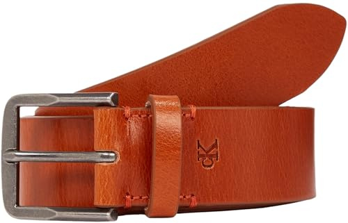 Calvin Klein Herren Gürtel Classic Flat aus Leder, Braun (Cognac), 115 cm