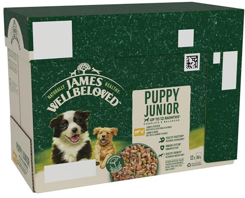 James Wellbeloved Grain Free Puppy Dog Food with Lamb and Chicken in Gravy Pouch 12 x 90 g