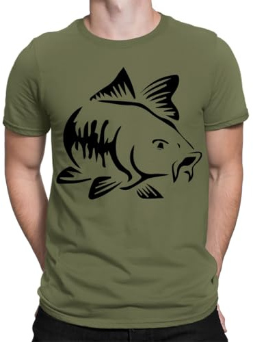 Carp Fishing Fisherman Angling Fish Hunter Fathers Day Mens T-Shirts Top #TA-38 Military Green XL