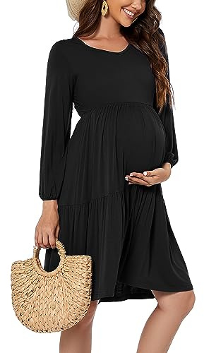 Smallshow Vestiti Premaman Eleganti Donna Maniche Lunghe Abito Premaman Estivo Black XXL