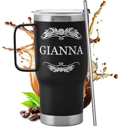 Maverton Tazza termica con manico e cannuccia 600 ml, Borraccia termica | Con cannuccia, Tazza personalizzata acciaio inox, Bicchiere termico con incisione nero, Idee regalo donna compleanno