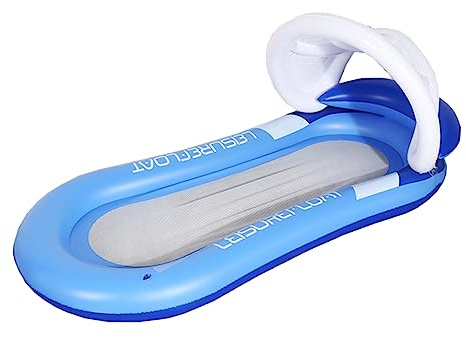 JOINPAYA Sommer Schwimmliege Blau mit Abnehmbarem Sonnendach aus PVC Faltbar für Schwimmbäder und Strände als Aufblasbare Wasserhängematte