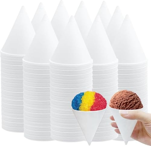 TESIN 800 Pcs Paper Cone Cups 130ml, Biodegradable Water Dispenser Cups, Leakproof Snow Cone Cup Disposable Paper Cups for Slush Shaved Ice Cream Sorbet Water