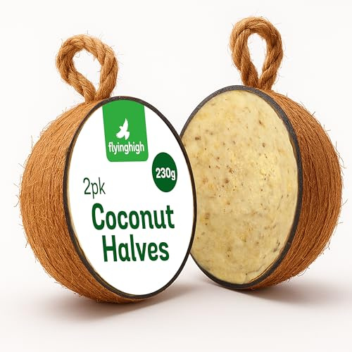 Lot de 2 moitiés de noix de coco pour oiseaux sauvages, prêtes à l'emploi en noix de coco naturelle pour une utilisation en extérieur, décoration d'habitat pour petits animaux pour jardin et projets