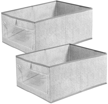 VUTYNKO Caja de almacenamiento, juego de 2 unidades, plegable, organizador de armario, tela no tejida, 44 x 30 x 20 cm, organizador de armario con ventana transparente para ropa, libros, cosméticos