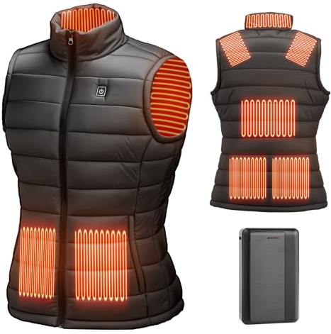 VEVOR Gilet chauffant pour femme avec batterie 16000 mAh et 8 zones de chauffage, veste chauffante électrique rechargeable à 3 niveaux, gilet d'hiver pour randonnée, camping, pêche, ski, taille L