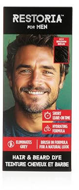 Restoria Men's Hair & Beard Dye Kit BROWN | Quick 5-Minute Grey Coverage | Hydrating, Easy Brush-In Formula | Natural Matte Look | Vegan & Paraben-Free