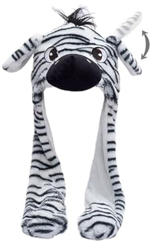 ZesGlyxyr Chapeau Peluche pour Animaux avec Oreilles, Drôle Peluche Oreille Animal, Bonnet avec Oreilles Mobiles, Chapeau Amusant Avec Airbags, pour Fête Costumée, Fête de Noël, Cosplay (Zebra)