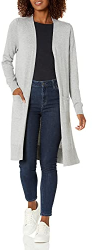 Amazon Essentials Women's Lätt cardigan tröja i längre längd (finns i plusstorlek), Ljusgrå ljung, M