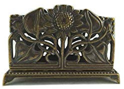artigianatodaloise - Serviettenhalter aus brüniertem Messing mit Sonnenblumen-Handwerk - Serviettenhalter