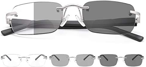 LJIMI Randlos Photochrome Bifokale Lesebrille Federscharnier Uebergang Sonnenbrille Blau Licht Blockieren Computer Brillen UV400 Schutz Bifocal Sonne Leser für Damen Herren Blendschutz Gläser Brille