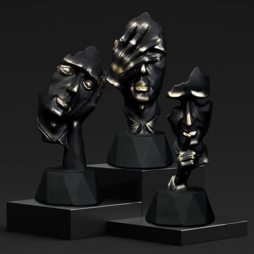 Denker Statue 3er Set – abstrakte Kunst Skulpturen in Schwarz – moderne Deko für Wohnzimmer, Büro & Regal – Schreibtisch-Dekoration, Geschenkidee zu Weihnachten & Geburtstag – hochwertige Harz Figuren
