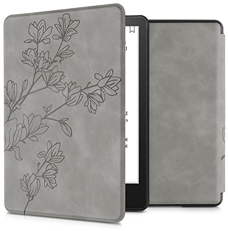 Kwmobile e-läsarfodral kompatibelt med Amazon Kindle Paperwhite 11. generationen 2021 - fodral i konstläder med stativ - Magnolia i grått