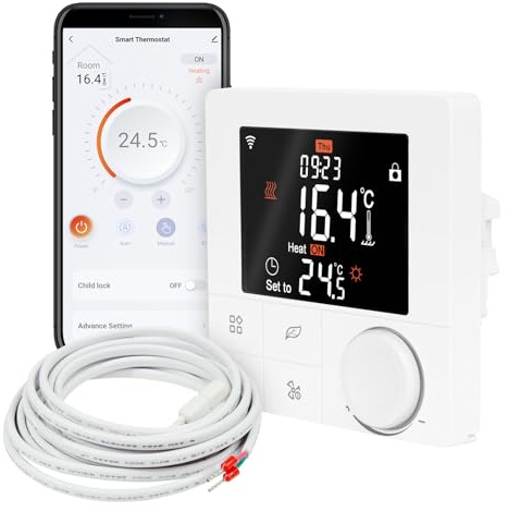 WT8 WiFi termostat rumsregulator för elektriska värmare, konvektorer och golvvärme med TuyaSmart smartphone-app