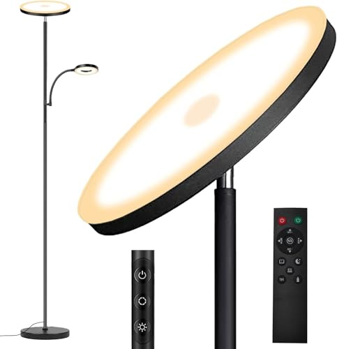 2025 Floor Lamp, 42W 4200LM Torchiere LED Lamp for Living Room, Stepless Dimming Floor Lamps with Remote Control, 2700K-6500K Color, 70 Tall Standing Lamp with Reading Light for Bedroom Office Hotel