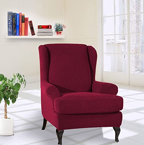 GUYIRT Jacquard Universal Sesselbezug 2 Stück Husse Für Ohrensessel Volltonfarbe Mit Hoher Dehnung Sofabezug Waschbar Sesselhusse -rot
