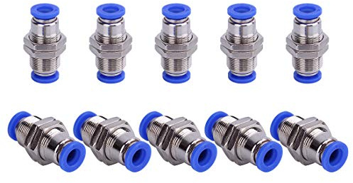 SNS 10 Stück Pneumatik Schottverschraubung - Push In Fitting Schott-Steckverbindung - Steckverbinder für Druckluft (8mm Schlauchanschluss) SPM-8