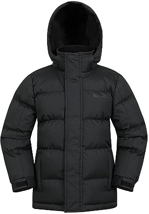 Mountain Warehouse Snow Veste De Ski pour Enfant - Doudoune À Capuche, Manteau Extra Chaud pour Enfant, Veste d'hiver Imperméable Noir 5-6 Ans