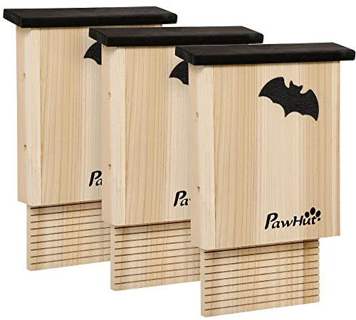 PawHut Fledermauskasten 3er-Set, Fledermaushaus, Nistkasten für Fledermäuse, Fledermausbox zum Aufhängen für Sommer, Winter, Tannenholz, 25 x 6 x 37,5 cm, Natur