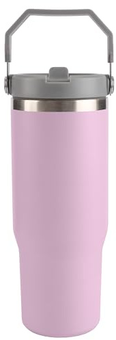 Belle Vous Mugg i Rostfritt Stål med Sugrörslock och Handtag - 880 ml Isolerad Termosmugg - Resekaffekopp för Varma och Kalla Drycker - Portabel Termosvattenflaska - Ljuslila