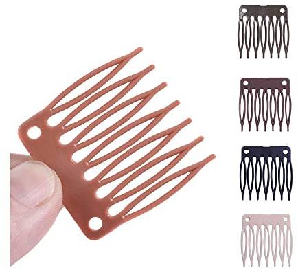 Haarkamm aus Kunststoff, 7 Zähne, für Perückenherstellung, Hellbraun, 50 Stück