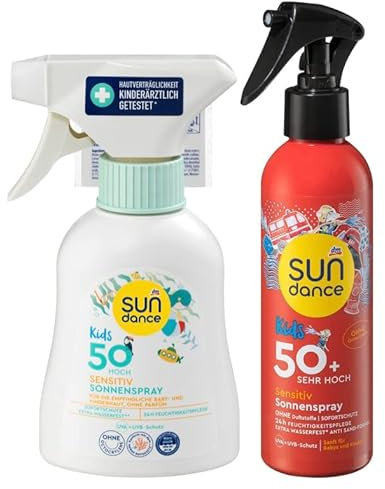 SUNDANCE 2er-Set SENSITIV Sonnenschutz für KINDER: KIDS SPRAY für empfindliche Baby- & Kinderhaut, LSF 50 (200 ml) + SONNENSPRAY KIDS, LSF 50+ sehr hoch (200 ml), 400 ml