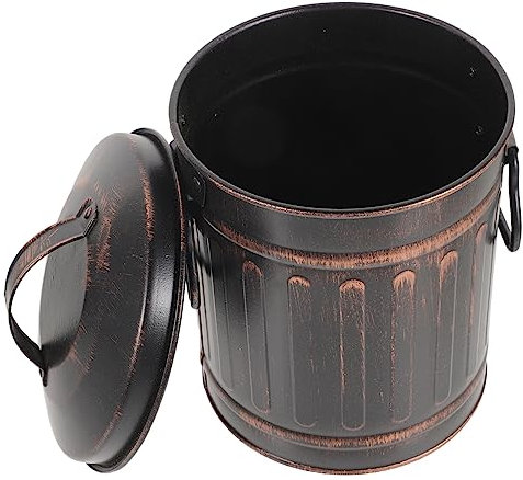 TIDTALEO Pattumiera Retrò Può Camino Nero Può Con Coperchio Inceneritore Giardino In Metallo Di Cenere Secchio Di Metallo Per Camino Cenere Barbecue Piccolo Secchio Di Ferro